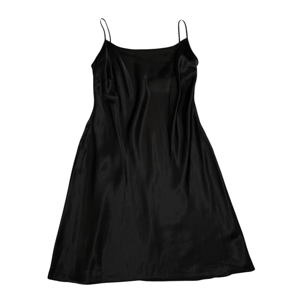 Black satin midi slip dress